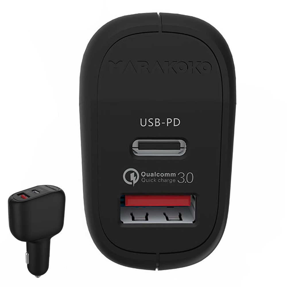 Sạc oto Marakoko MAC5, 1 cổng sạc nhanh QC 3.0, 1 cổng sạc nhanh USB-C PD 3.0-Hàng Chính Hãng