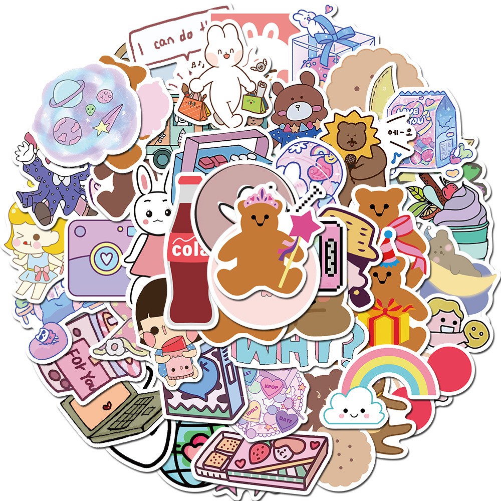 Sticker siêu siêu cute dán laptop, hình dán mũ bảo hiểm chống nước, điện thoại, vali set 10/ 50 miếng T008