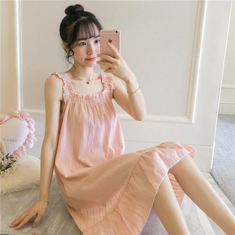 Đầm Ngủ Hai Dây Vải cotton Dễ Thương Gợi Cảm Thời Trang Mùa Hè Cho Bạn Gái