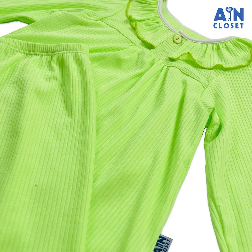 Bộ quần áo dài bé gái họa tiết Cổ Bèo Xanh nõn chuối thun cotton - AICDBGOZZUIO - AIN Closet
