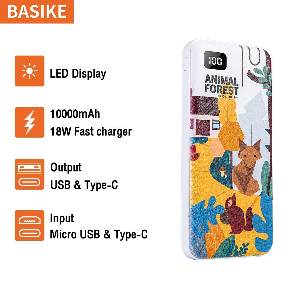 Sạc dự phòng BASIKE PT13P 10000mAh nhỏ gọn họa tiết con vật xinh xắn cho iPhone 11 Samsung-Hàng chính hãng