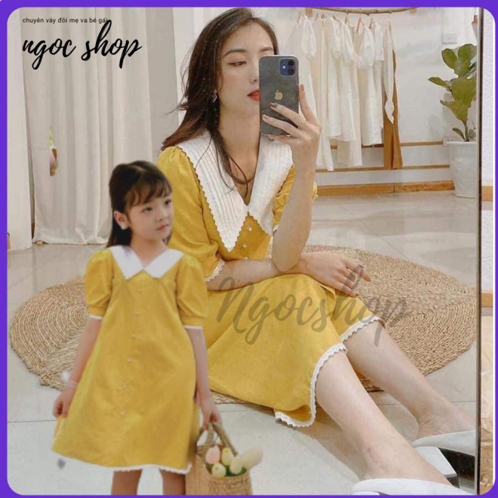 Váy đôi mẹ và bé gái cổ sơ mi đính hạt form suông ( giá gồm mẹ và bé) - SIZE M