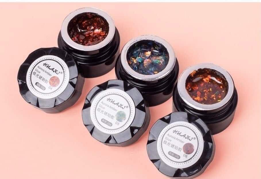 Gel nhũ khổng tước Huaxi 6 màu trang trí móng theo phong cách Hàn Nhật – Gel nhũ hổ phách Huaxi rất đẹp