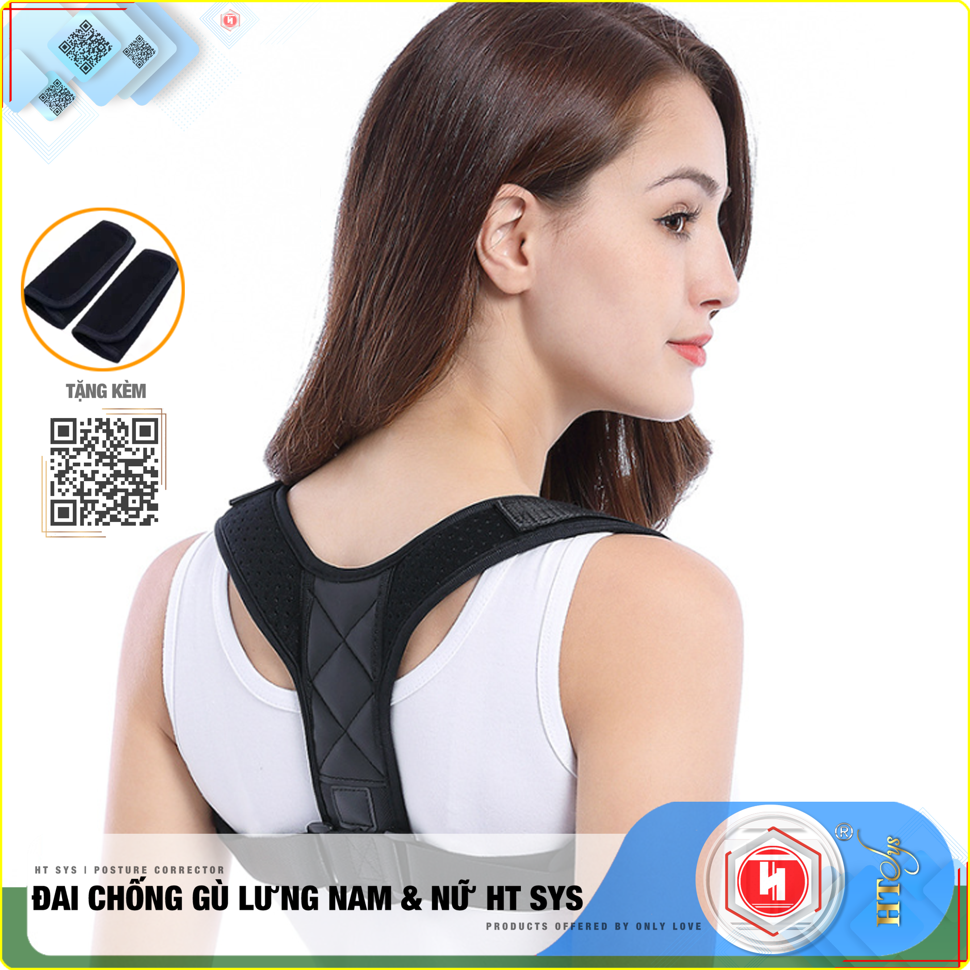 Đai  chống gù lưng nam nữ HT SYS Posture Corrector [tặng 2 miếng trợ lực]