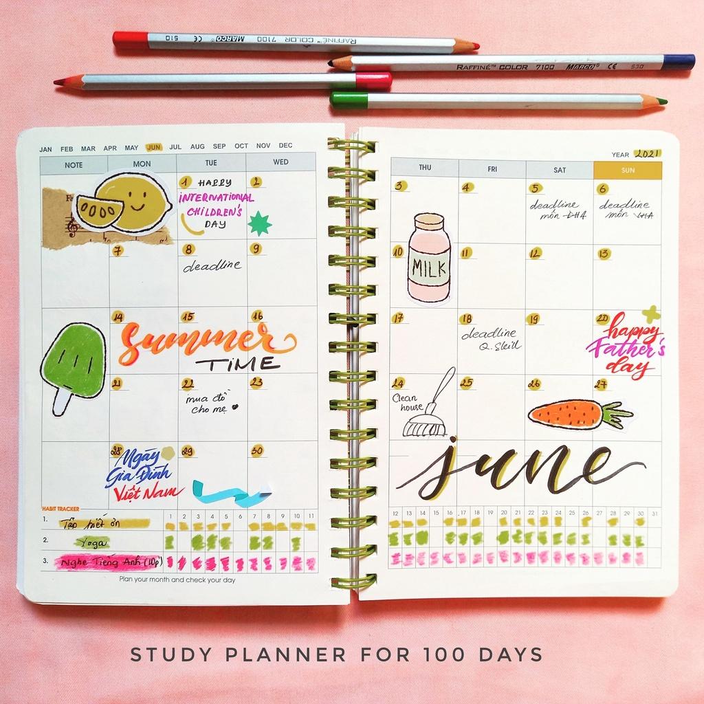 Sổ kế hoạch Planner 100 ngày Klong ;Giấy siêu dày,lò xo kép A5 MS: 946