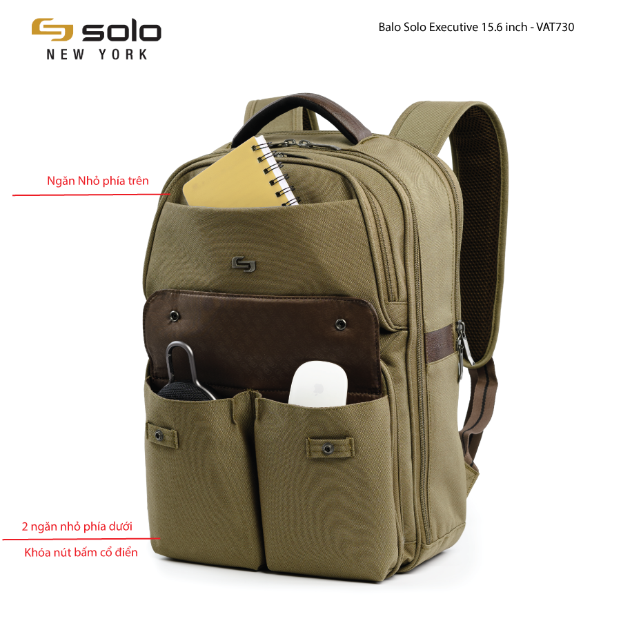 Balo Solo Executive 15.6 inch - Màu Nâu Coffe - VTA730 - Bảo hành chính hãng 5 năm quốc tế