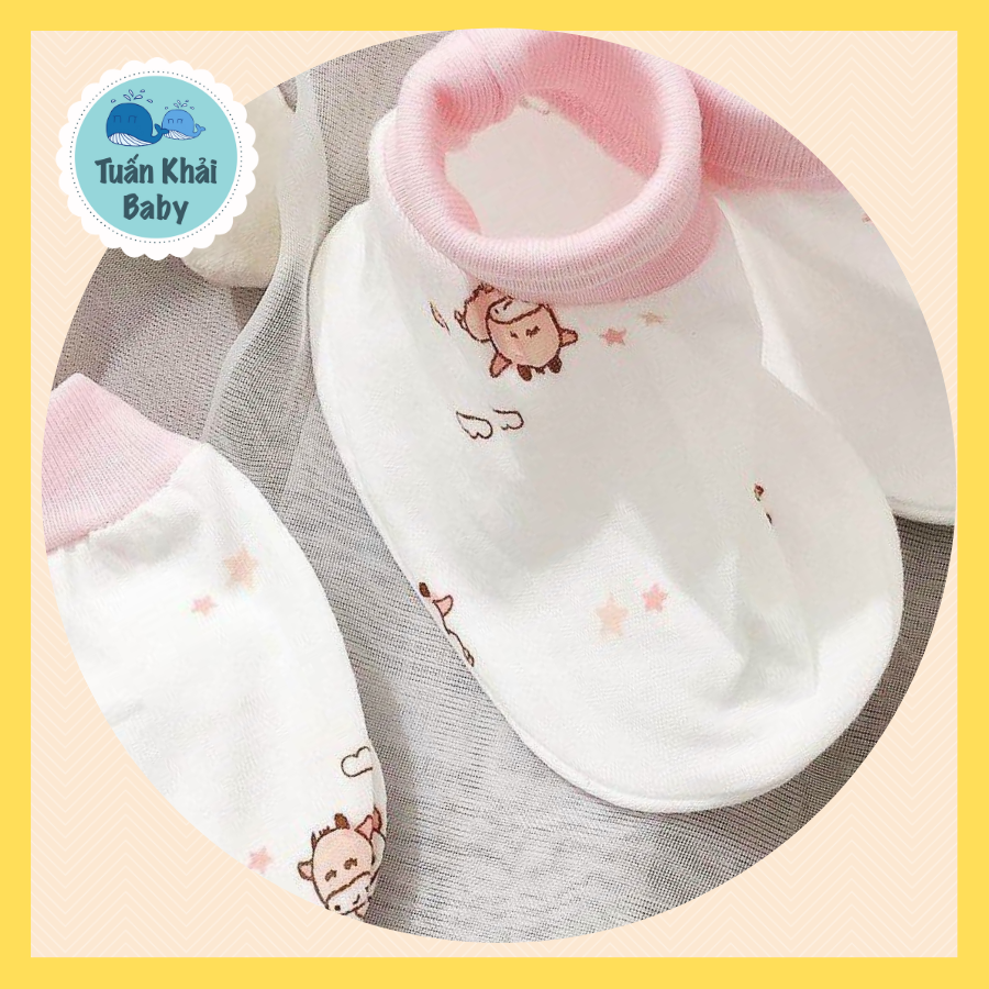 1 Set bao tay, bao chân sơ sinh cao cấp CUNCON, chất vải cotton co giãn 4 chiểu mềm, mịn, thoáng mát