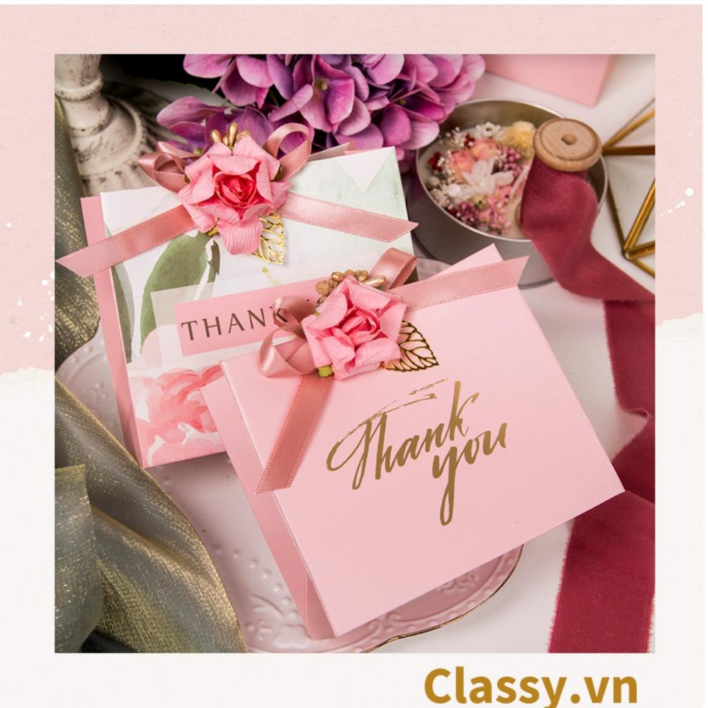 túi giấy Classy Thank You đính hoa sang trọng, dùng làm quà tặng sinh nhật, valetine, kỷ niệm Q1347