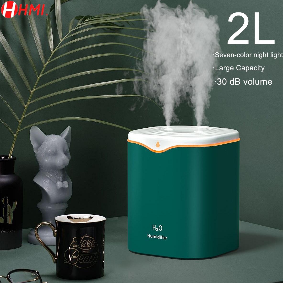 Máy Tạo Độ Ẩm Không Khí Đôi Vòi Phun 2L Ẩm Khuếch Tán USB Hương Thơm Máy Khuếch Tán Tinh Dầu Lộc Coloful LED Siêu Âm Khuếch Tán Hương Thơm