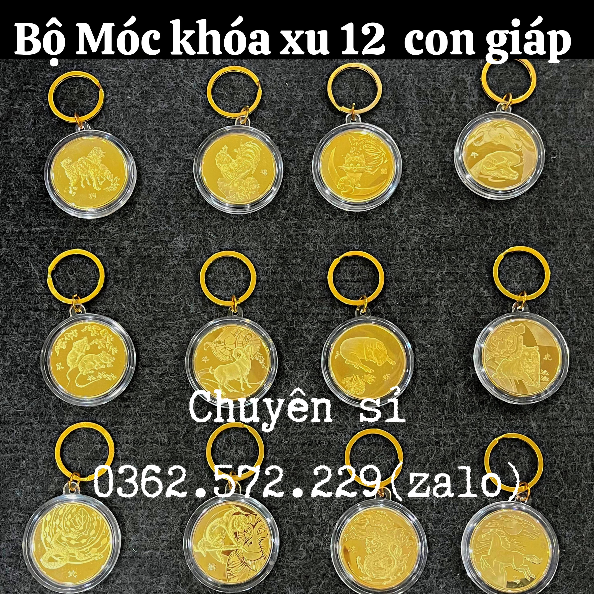 Móc Khóa Đồng Xu 12 Con Giáp Mạ Vàng Treo Oto, Xe Máy Phong Thủy