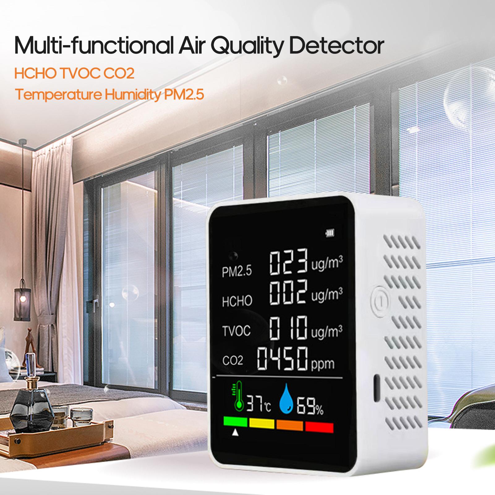 Multi-use 6 in 1 CO2 Meter Digital Temperature Humidity Tester Carbon Dioxide TVOC HCHO Detector Air Quality Monitor
