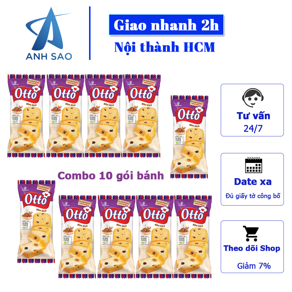 Combo 10 Gói Bánh Bông lan tươi Otto nho khô 38g - vị nho khô thơm ngon