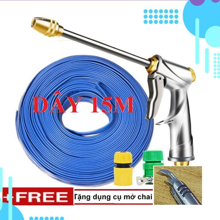 Bộ dây vòi xịt ️bơm nước phun sương️ , tăng áp 3 lần, loại 15m 206701-2 đầu đồngcút+ mở chai