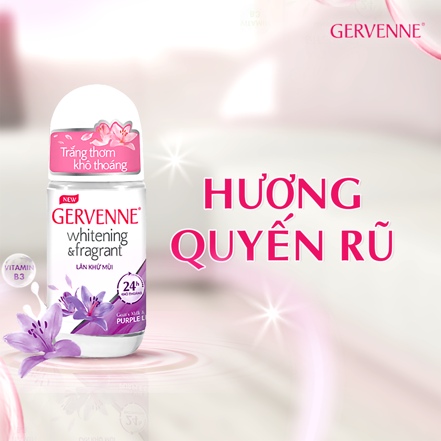 Gervenne Combo 2 Lăn khử mùi trắng da Purple Lily (50ml/chai)