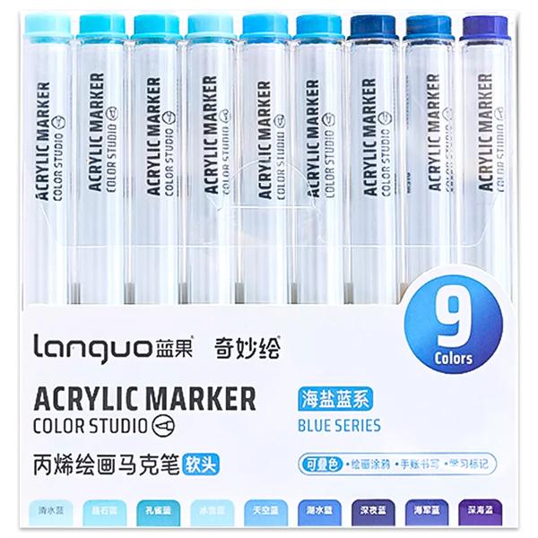 Hộp 9 Bút Màu Xanh Biển Acrylic Marker Blue Series - Languo M510-1
