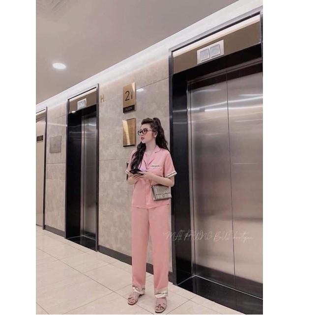 Bộ Pijama satin lụa, quần dài có túi, hàng cao cấp