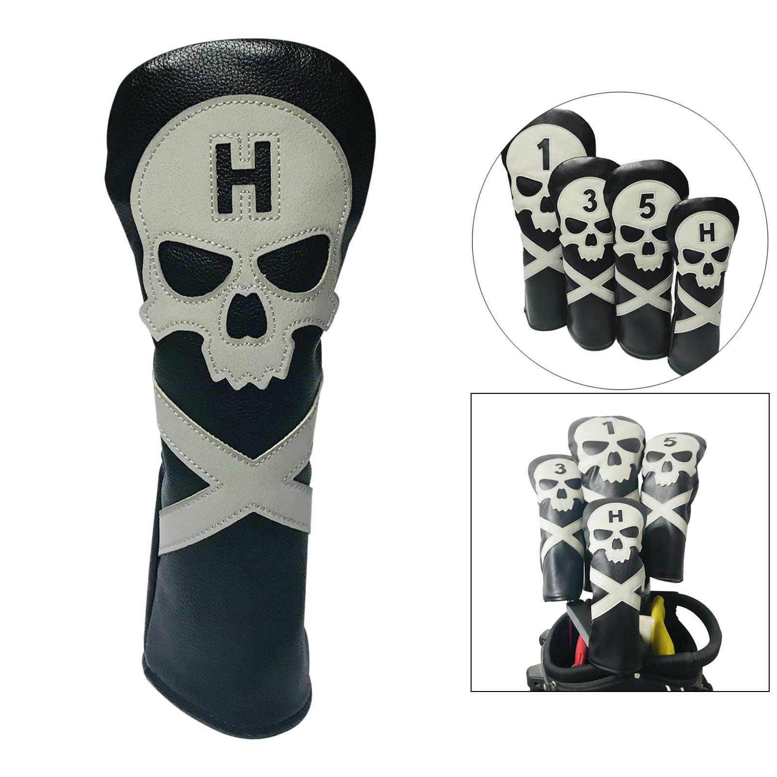 2x Cover Driver Cover Golf 1 3 5 UT Covers Replacement Guard with Skull Pattern And Numbers