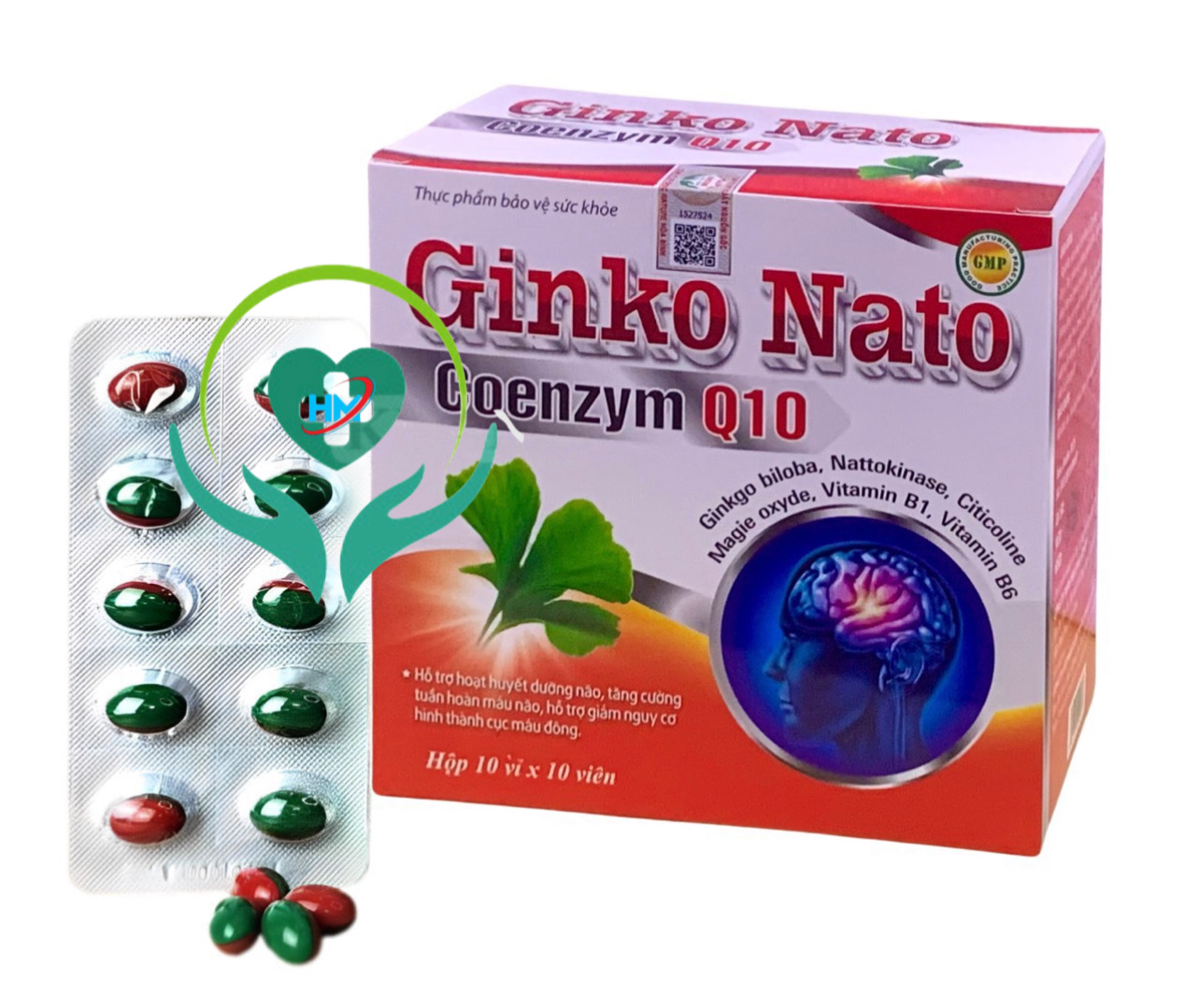 ￼Viên uống bổ não  GINKO NATO COENZYME Q10  Hộp 100 viên - Giúp hoạt huyết, giảm xơ vữa động mạch, tăng cường máu lên não, vinaphar