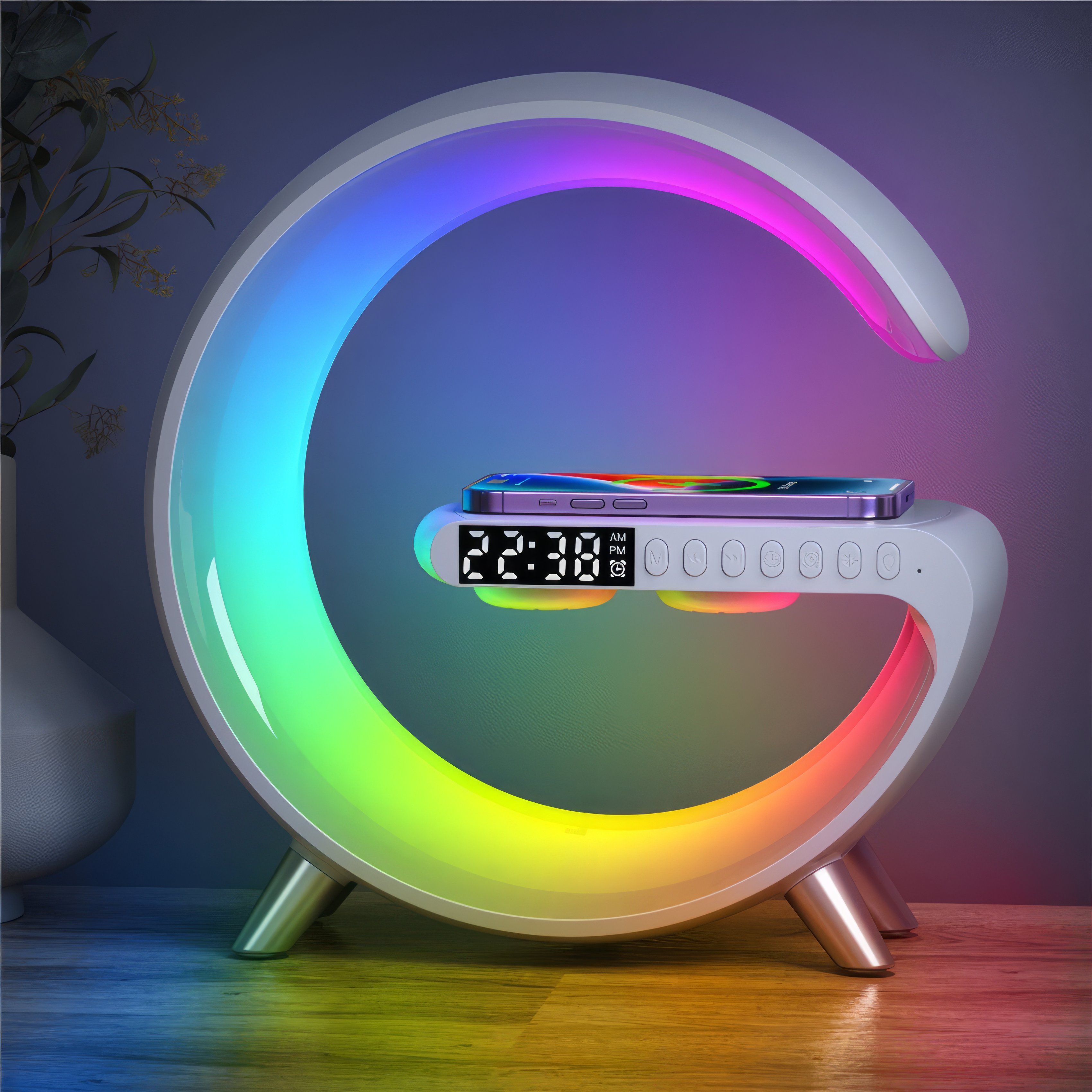 Loa Bluetooth chữ G tích hợp Sạc nhanh không dây và đèn LED 16 triệu màu