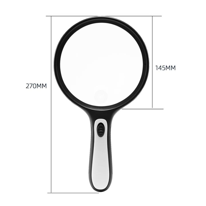Kính Lúp Cầm Tay Có Đèn Led Chiếu Sáng 5x - 10x, đường kính thấu kính 130mm