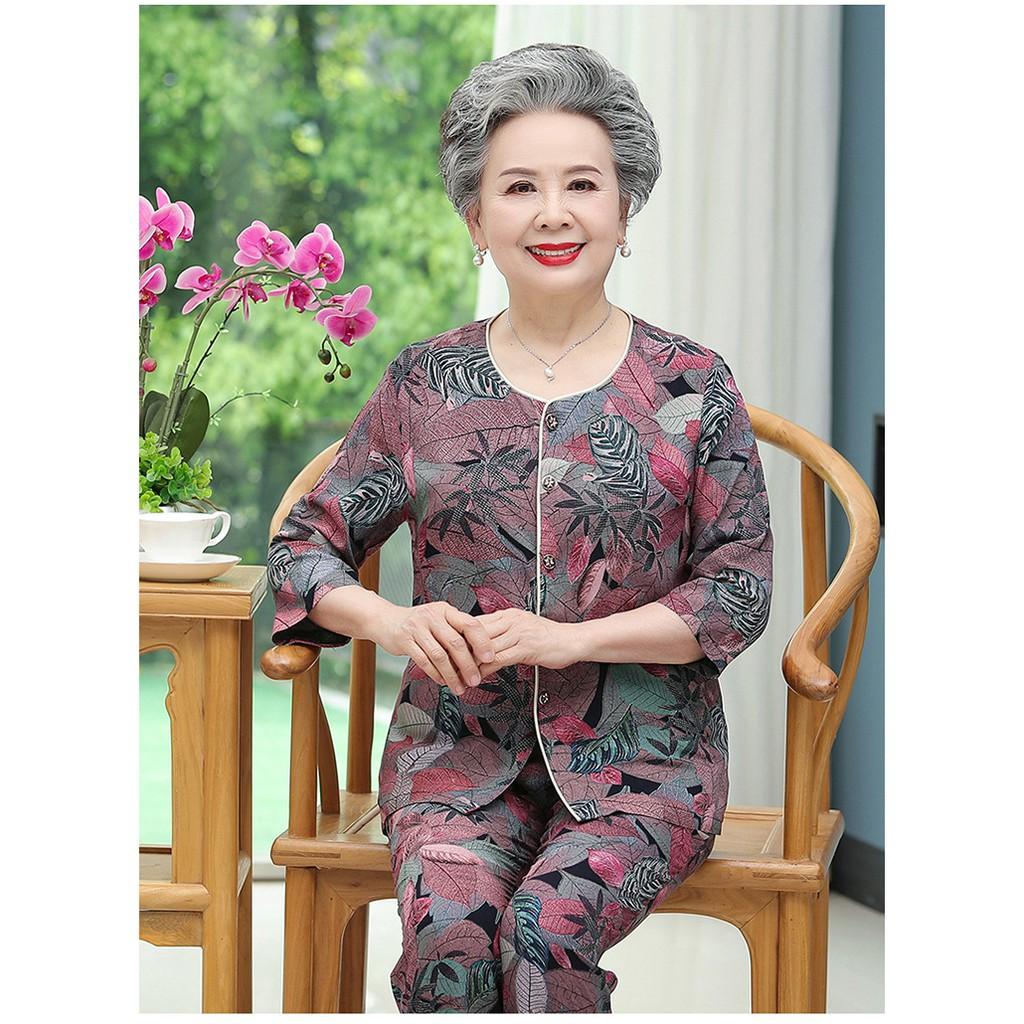 Bộ mặc nhà dài tay cho người già, 4 màu