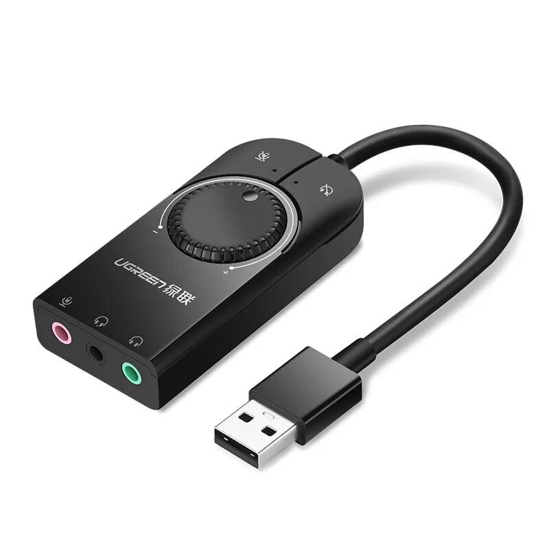 Ugreen UG40964CM129TK 15CM màu Đen Bộ chuyển USB 2.0 sang Loa + MIC chuẩn 3.5mm có điều khiển - HÀNG CHÍNH HÃNG