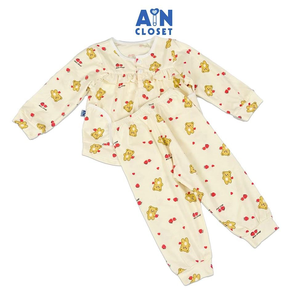 Bộ quần áo Dài bé gái họa tiết Gấu Dâu Nhí Thun lụa - AICDBGFITAAD - AIN Closet