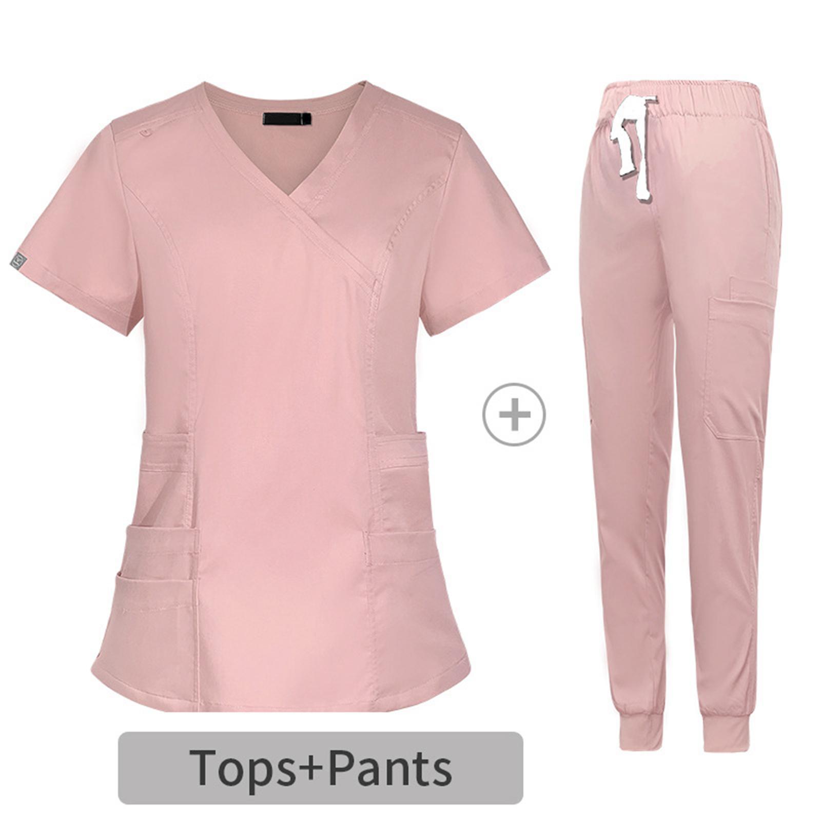 Women Nurse Work Clothing Nursing Uniform Top and Pants Scrub V