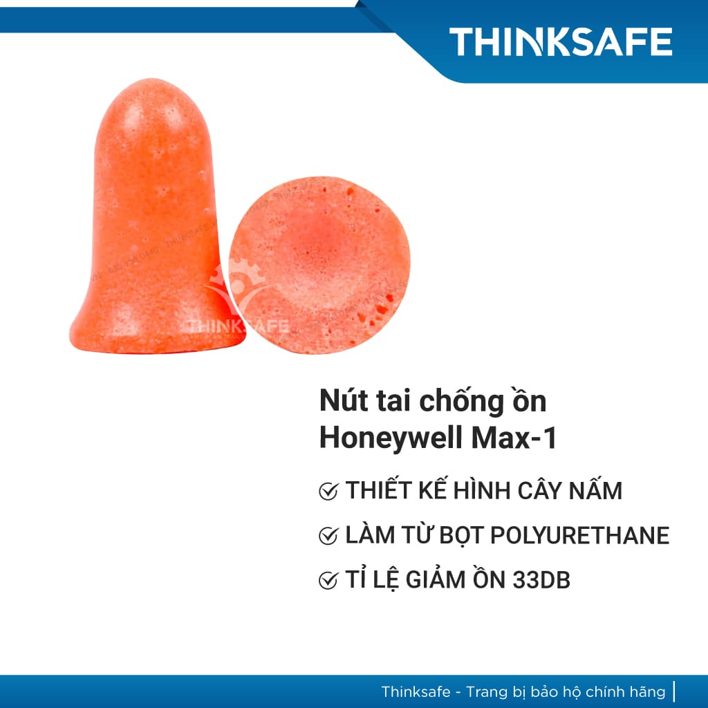 Nút tai chống ồn Honeywell Max-1, nút bịt tai chất liệu foam mềm, khả năng giảm ồn hiệu quả tới 33dB - Thinksafe