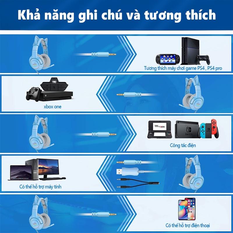 ONIKUMA K9 Tai nghe chơi game chụp tai có mic với tai mèo có thể tháo rời cho điện thoại máy tính xách tay PC/PS4 [Hàng chính hãng]