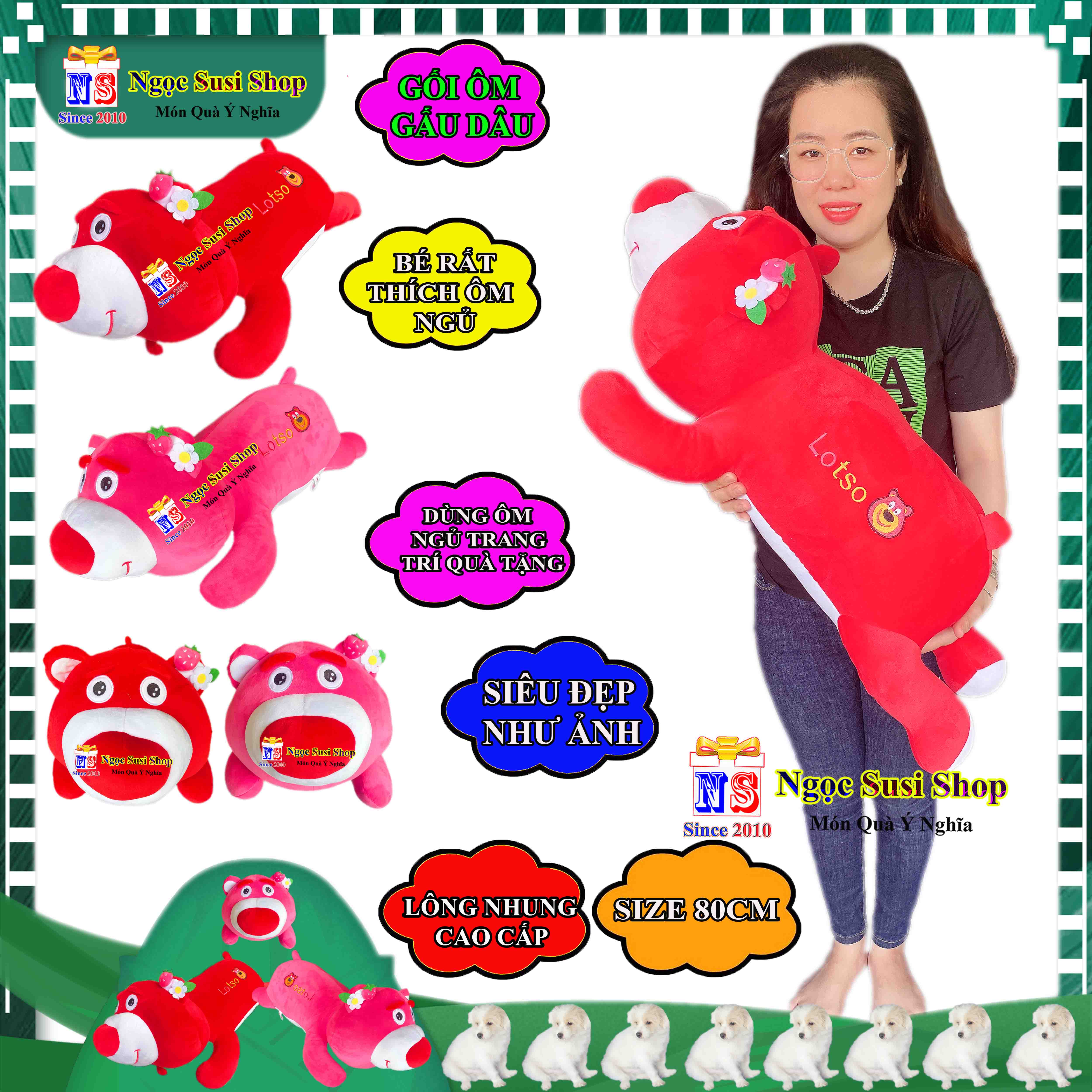 GỐI ÔM GẤU DÂU KHỔNG LỒ ÔM NGỦ RẤT MỀM MỊN DỄ THƯƠNG - THÚ BÔNG GẤU DÂU