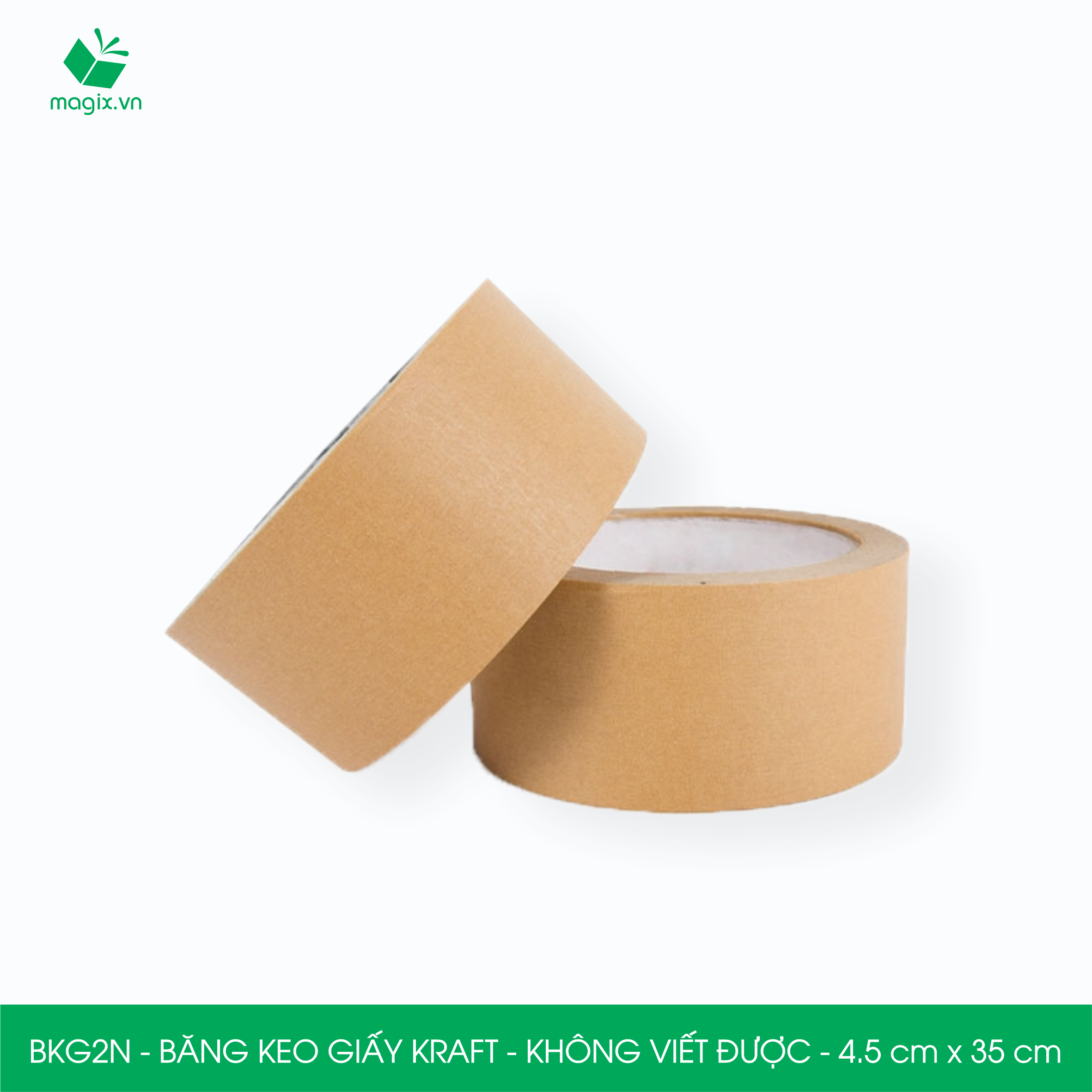 BKG2N - 4.5cm x 35m - 12 cuộn băng keo giấy Kraft da bò mặt trơn không viết được - băng dính kraft đóng hàng