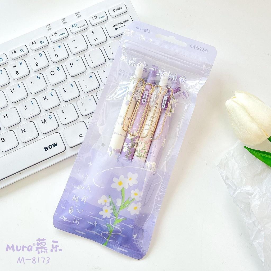 Bút bi nước mura phong cách màu tím đáng yêu violet - mực đen - but003