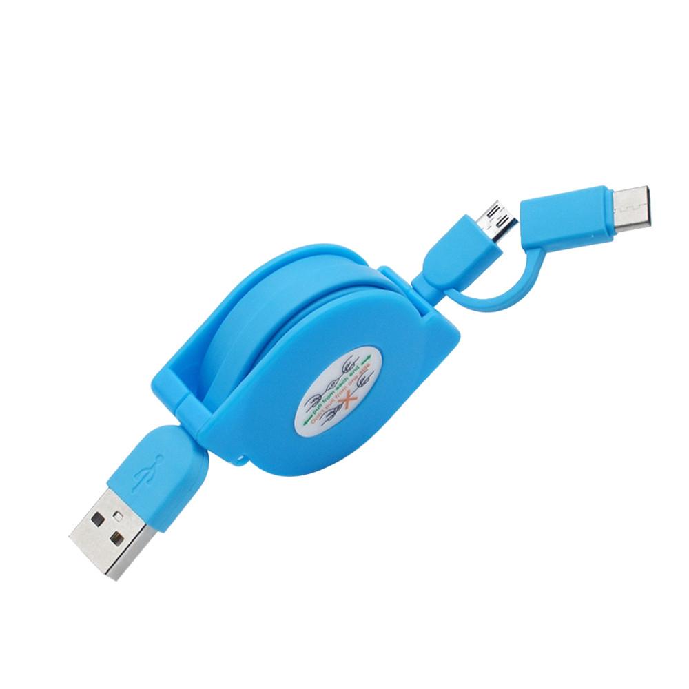 Thước cuộn Cáp đồng bộ dữ liệu USB 2 trong 1 cho bộ sạc Android Type C Thời trang Micro Cáp USB đa năng có thể thu vào Mới 100cm Màu sắc: C