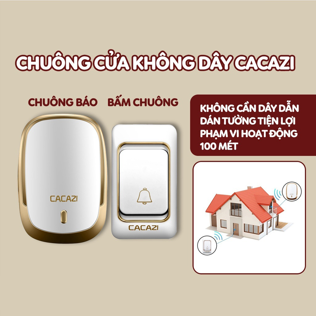 Chuông cửa không dây Cacazi CA-12, 3 mức âm lượng, 38 nhạc chuông