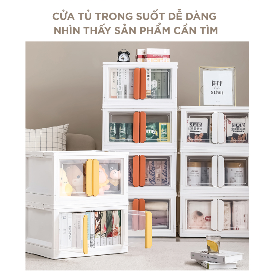 Tủ nhựa đựng đồ bảo quản quần áo - đồ chơi trẻ em - sách vở có cánh cửa - 40L và 56L - dễ dàng xếp chồng lên nhau