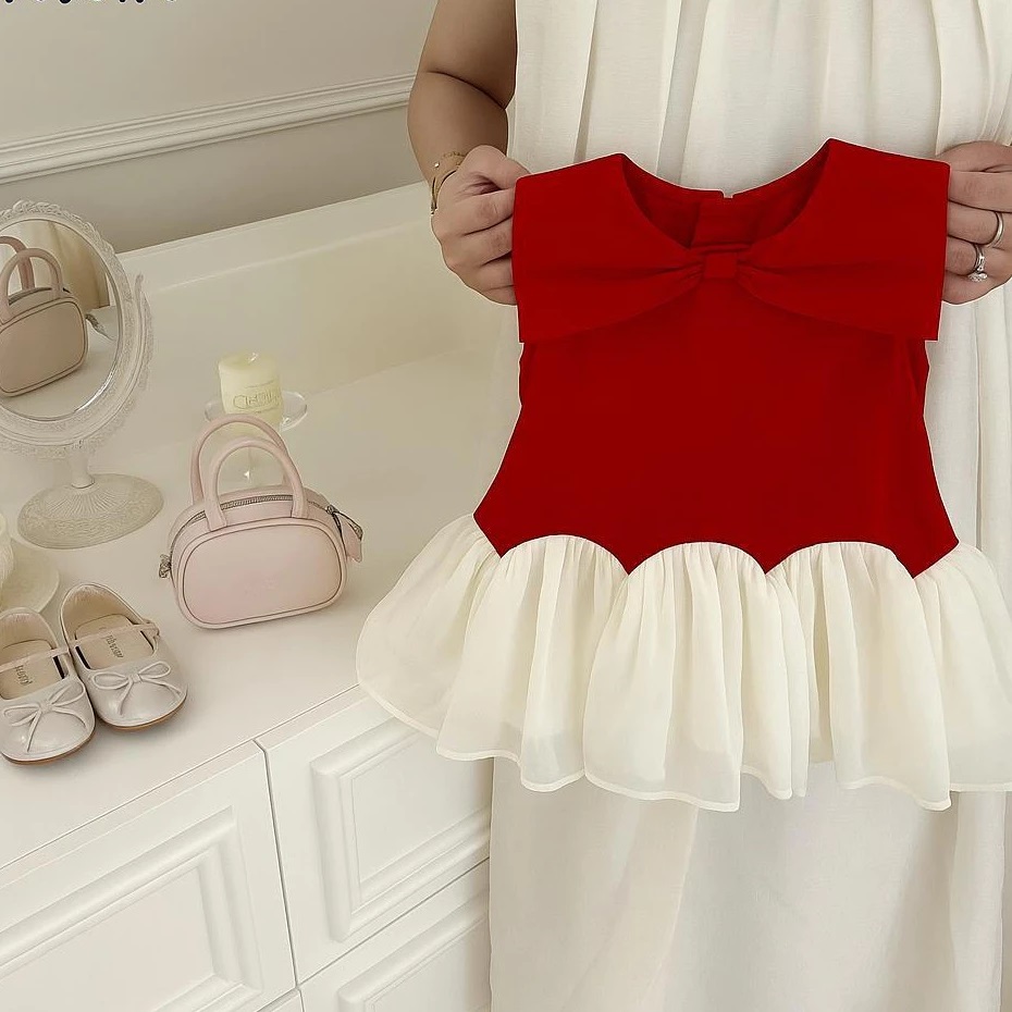Đầm Xoè Bé Gái Tiểu Thư  Đầm Kate Cổ Nơ Phối Voan Sang Chảnh Từ 12-36kg Dành Cho Bé Gái