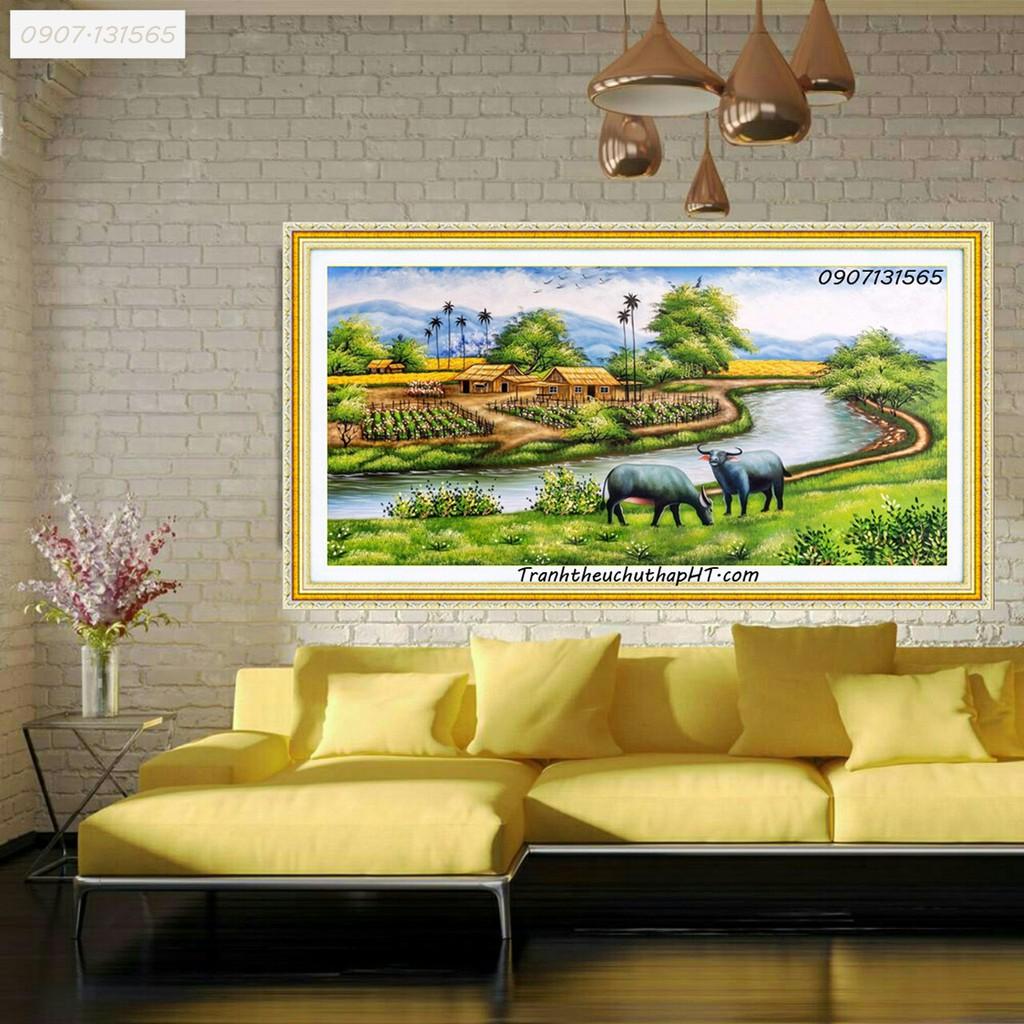 Tranh đính đá phong cảnh Làng quê thanh bình LV045 - tự đính