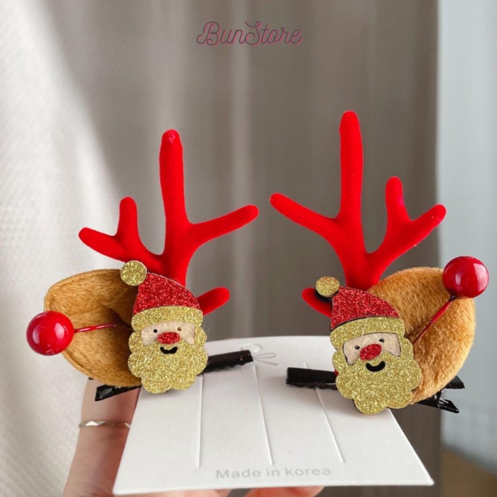 Kẹp tóc noel, kẹp tóc giáng sinh sừng tuần lộc phối phụ kiện ngộ nghĩnh,set 2 cặp kẹp tóc hình ông già noel dễ thương