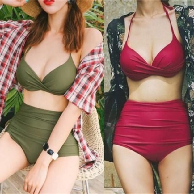 Set bikini cạp cao quần nhúng che bụng