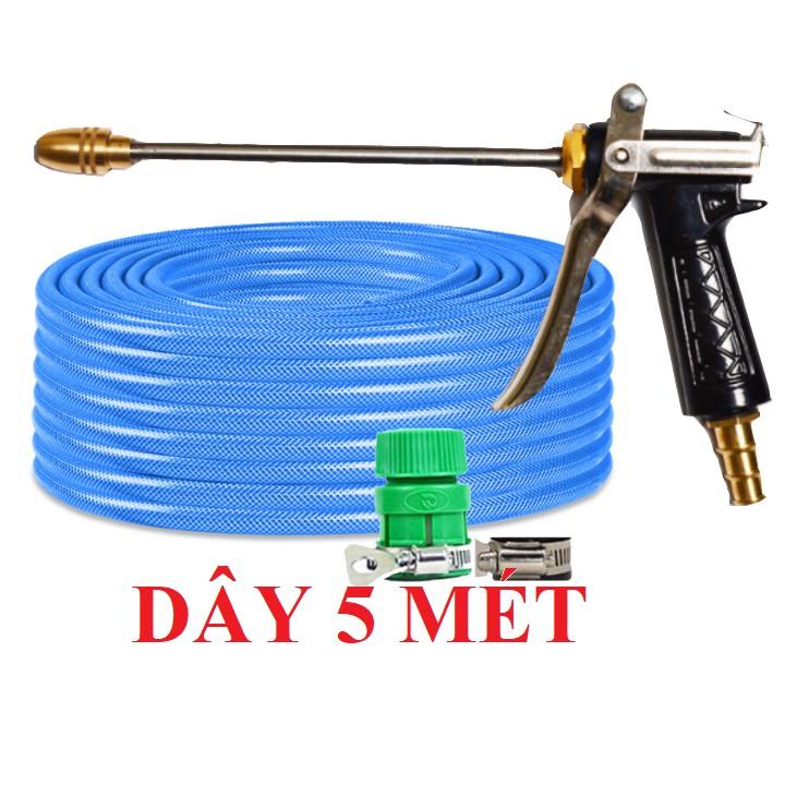 Bộ dây vòi xịt nước rửa xe, tưới cây . tăng áp 3 lần, loại 3m, 5m 206318E đầu đồng, đai, nối, d.vàng