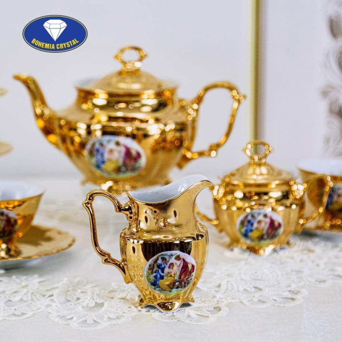 BỘ TRÀ SỨ MẠ VÀNG MEN NGỌC TRAI TIỆP KHẮC NỔI TIẾNG Bohemia