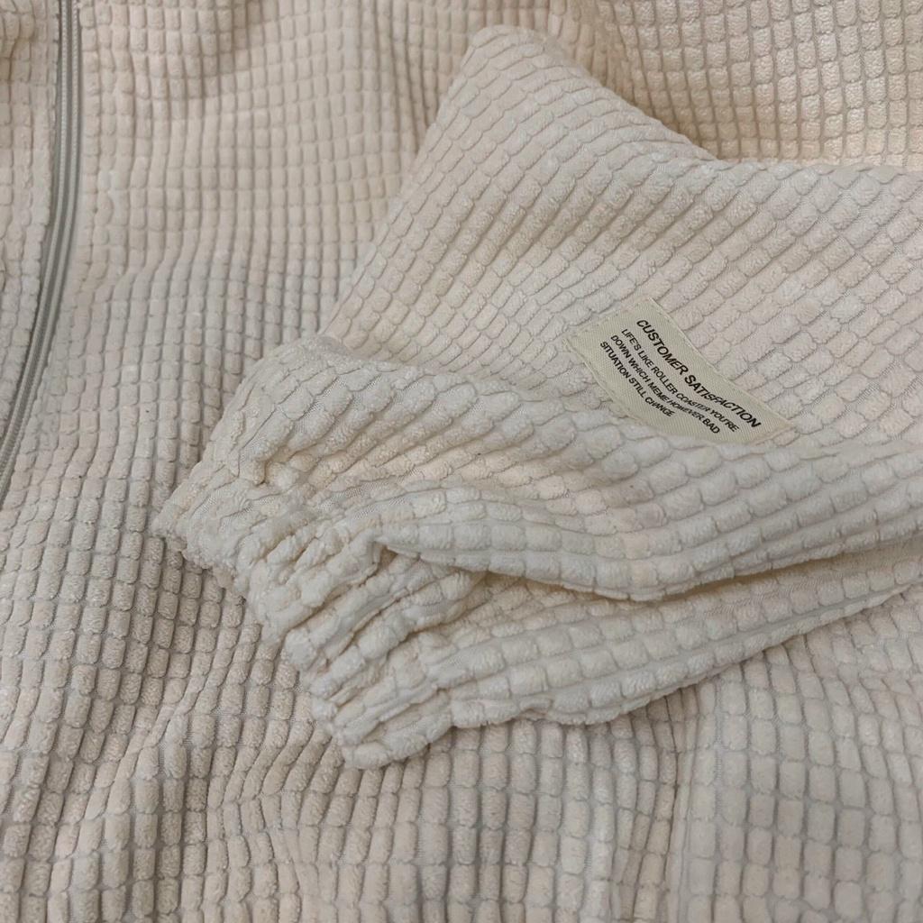 Áo Khoác Dây Kéo VIGO Jacket Vải Nhung Nổi Form Rộng Ulzzang Unisex