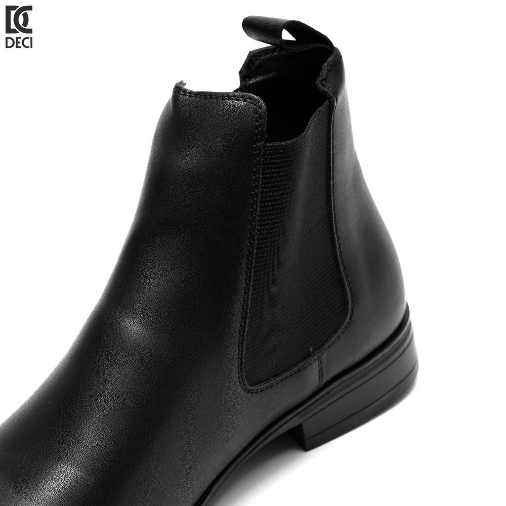 Giày nam cao cổ màu đen Chelsea boots da nguyên tấm đế tăng chiều cao DECI Bốt xít