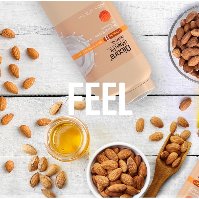 Sữa dưỡng thể Dicora Urban Fit almonds &amp; nuts vitamin B hạnh nhân &amp; các loại hạt 400ml gíup làn mịn màng, căng bóng