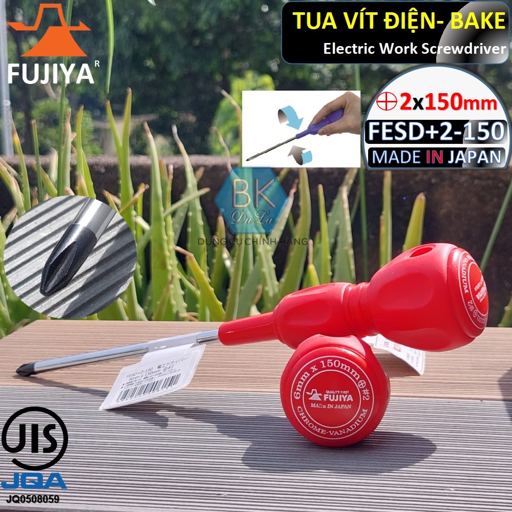 Tuốc nơ vít điện- tua vít điện đầu bake +2 6mmx150mm màu đỏ Fujiya FESD+2-150 made in Japan