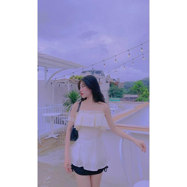 Áo bèo cúp ngực tafta gân cao cấp có mút ngực choker xếp ly trắng trễ vai ivy.fashion đi biển dự tiệc dạo phố bigsize