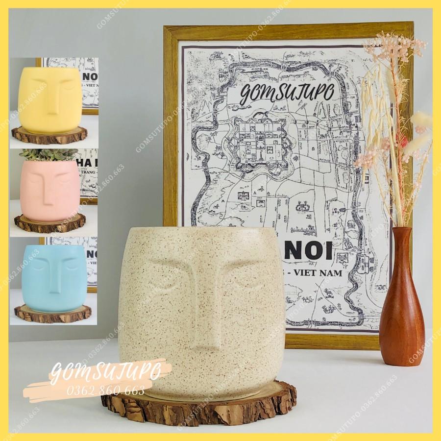 CHẬU CÂY MẶT NGƯỜI - GỐM SỨ BÁT TRÀNG - - Trồng Sen Đá - Xương Rồng - Chậu trồng cây - Chậu cây đẹp