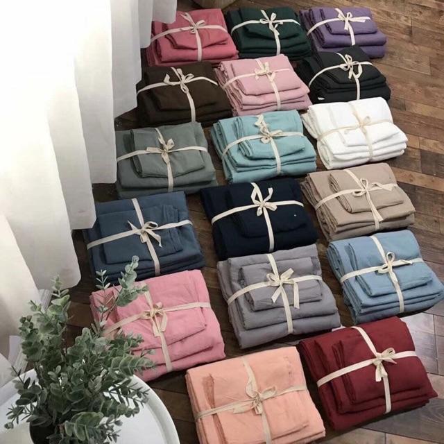 Bộ vỏ chăn ga gối Cotton đũi tici