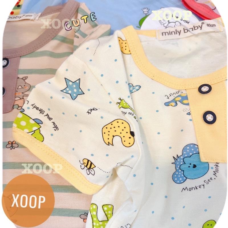 Bộ  cộc tay cổ trụ  chất thun lạnh in họa tiết mặt cười cho bé  BC2